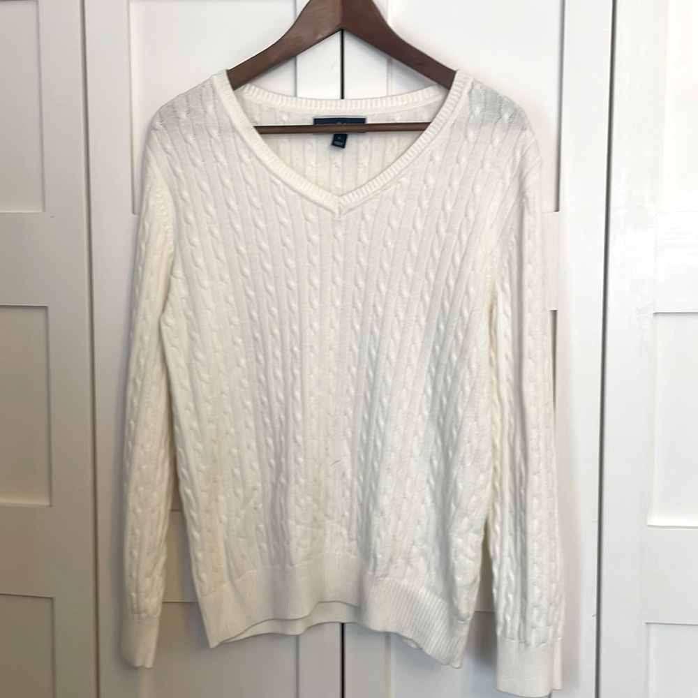 Karen Scott White Cable Knit Sweater- W, L